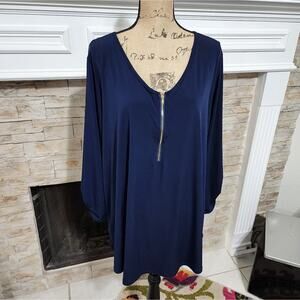 Espresso navy blue zippered front tunic plus size‎ 3X